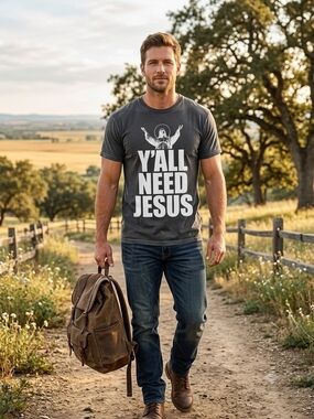 Spencer's Y'all Need Jesus Graphic T-shirt Size S Short Sleeve Black Crew Neck
